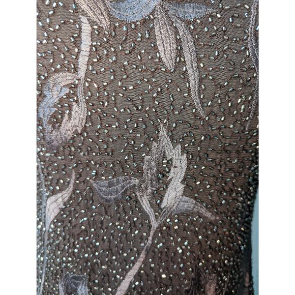 Aidan Mattox Beaded Embroidered Formal Gown Espresso Brown Long Sleeve New 4 - Picture 5 of 14